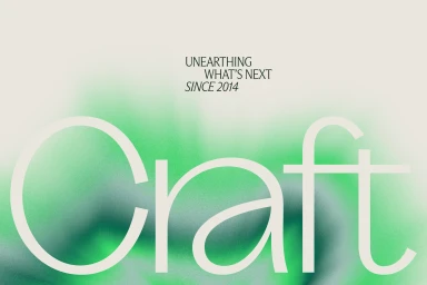 Brand identity design for Craft featuring typography and a green gradient background
