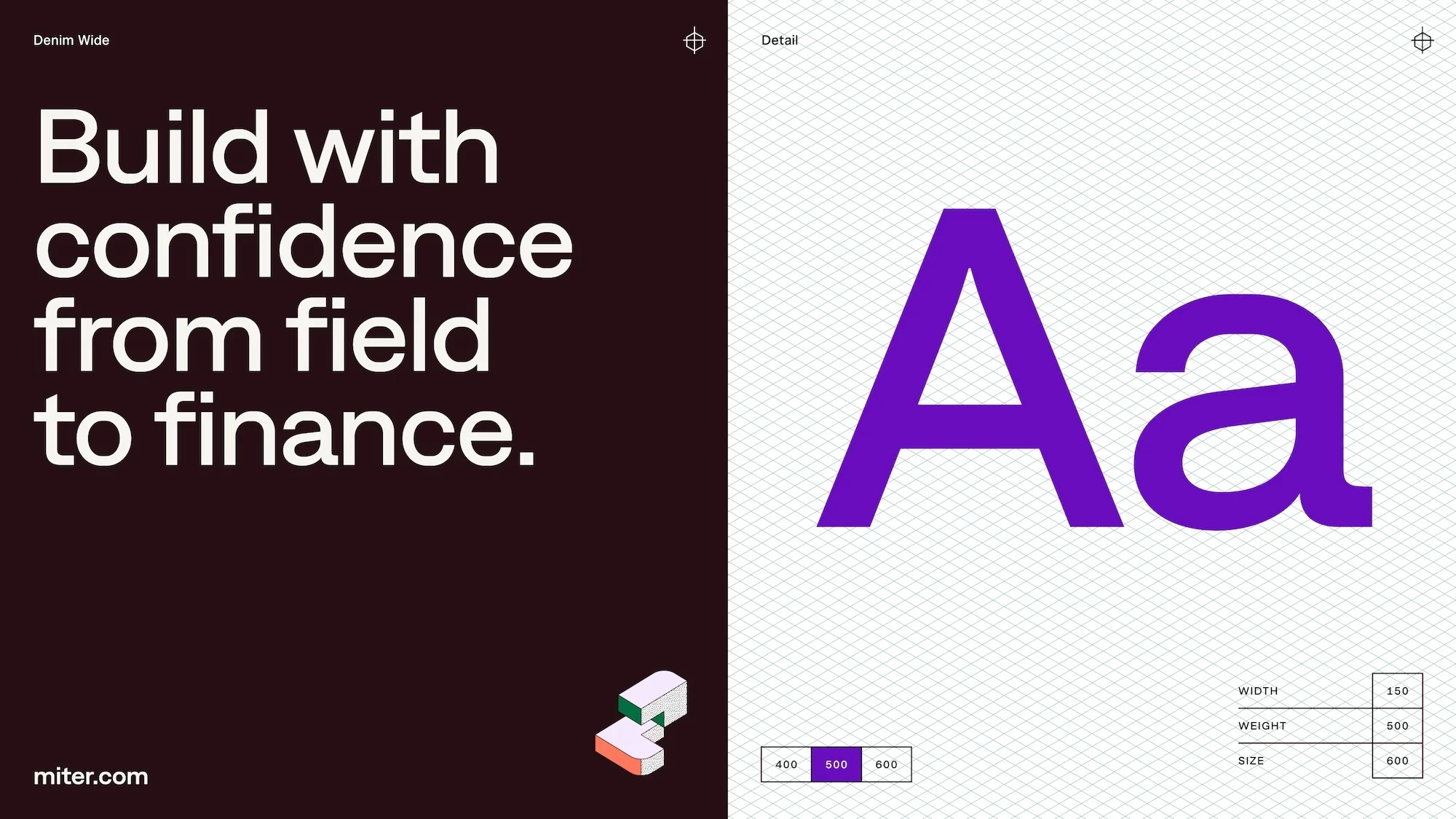Text-based graphic design showcasing font details and usage, featuring typography and website design elements on a split background.