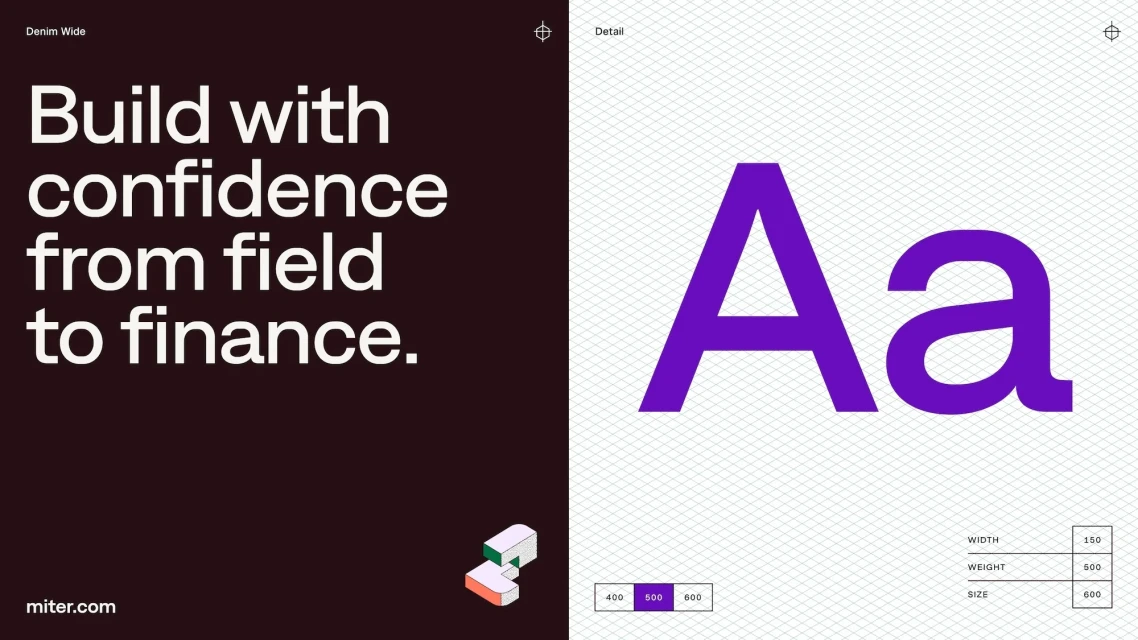 Text-based graphic design showcasing font details and usage, featuring typography and website design elements on a split background.