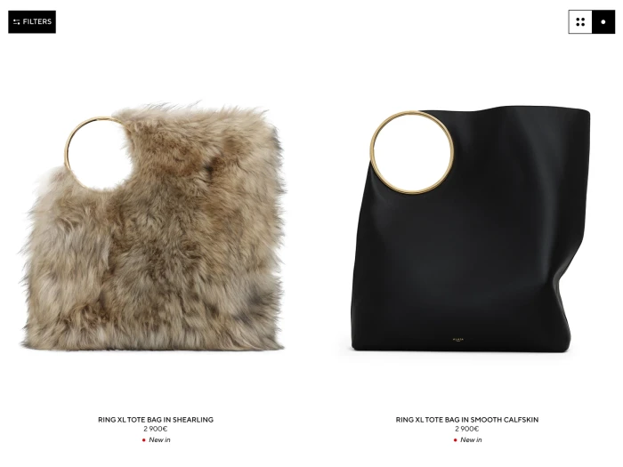 Two Alaia Ring XL tote bags displayed side by side on a plain white background, one in shearling and one in smooth black calfskin.