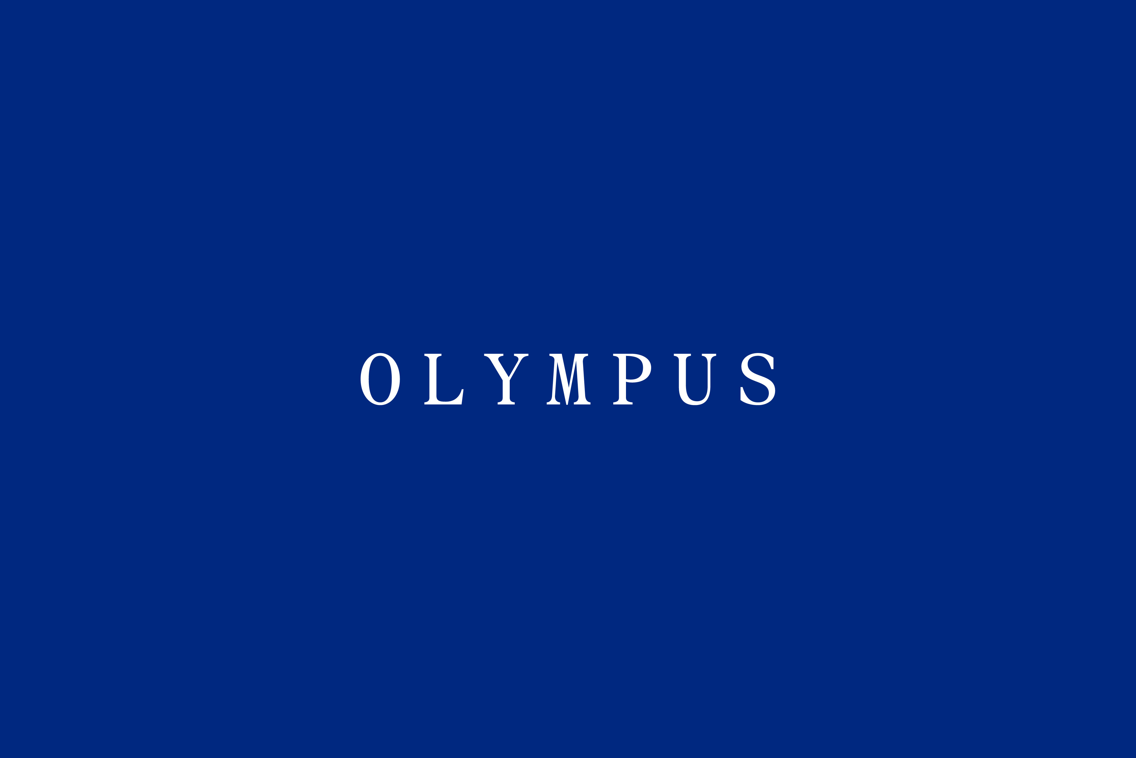 Olympus logo on a solid blue background, simple and clean design, corporate branding and visual identity.