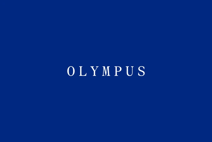 White serif brand typography spelling Olympus centered against a solid deep blue background