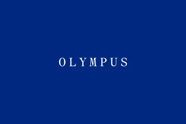 White serif brand typography spelling Olympus centered against a solid deep blue background