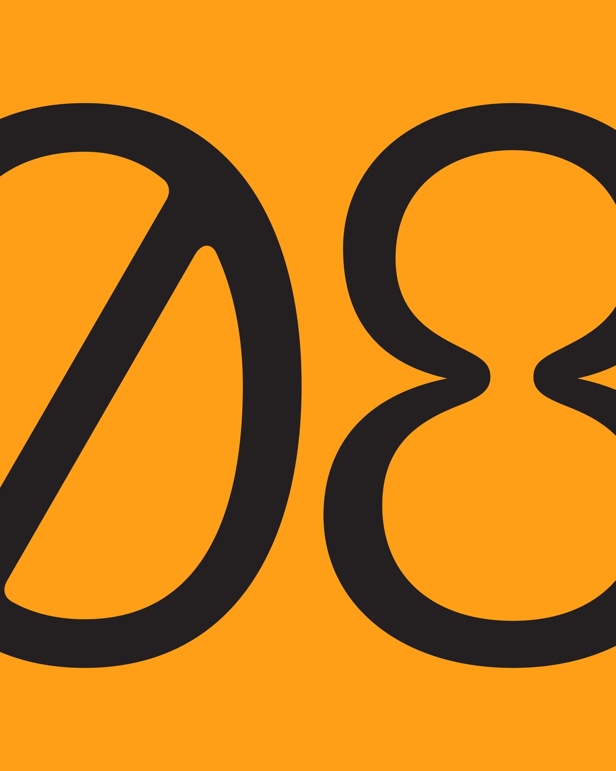 Abstract illustration of the numbers zero and eight, created with bold black lines against an orange background. Modern numeric art.
