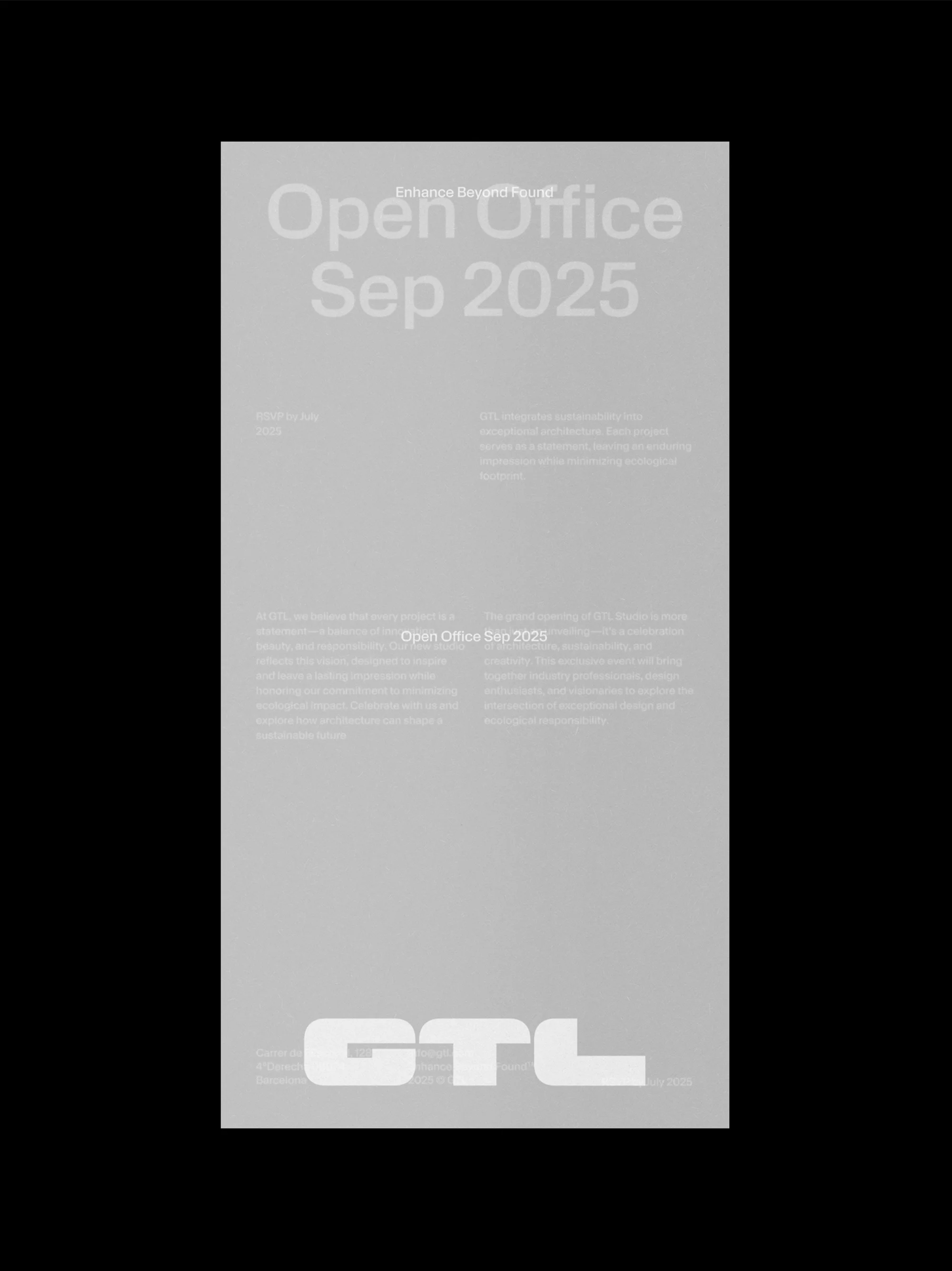 Flyer for an Open Office event in September 2025, featuring a light gray background and bold, sans-serif typography. 'GTL' logo at the bottom.