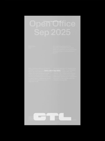 Flyer for an Open Office event in September 2025, featuring a light gray background and bold, sans-serif typography. 'GTL' logo at the bottom.