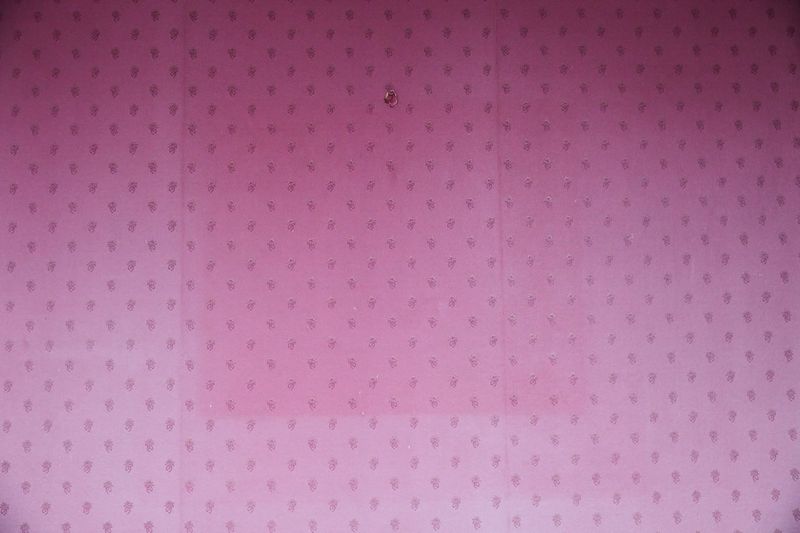 Close-up shot of a pink wallpaper with small, repeating floral patterns and a slight variation in color intensity.