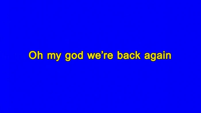 Animated countdown timer with a progress bar and moving song lyrics on a bright blue background for Coinbase.