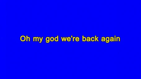 Animated countdown timer with a progress bar and moving song lyrics on a bright blue background for Coinbase.