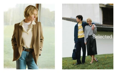Diptych fashion campaign image featuring models wearing casual apparel for Selected Selected Q0 Campaign by Hans Neumann