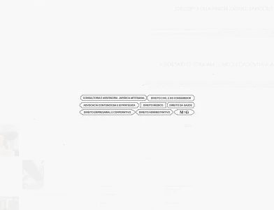 Minimalist graphic identity layout featuring outlined tag shapes with Portuguese legal service texts and branding for Mamedes & Gasch.
