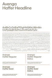 Typography specimen sheet displaying Avenga Haffer typeface variations in headline, regular, and bold styles.