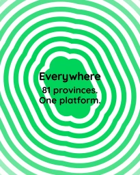 Concentric wavy green and white rings forming an organic tunnel pattern with centered black text saying Everywhere 81 provinces. One platform.