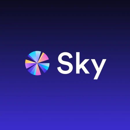 Sky logo on a gradient background, featuring a rainbow-colored segmented circle and the word 'Sky' in a clean, sans-serif font.
