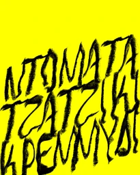 Bold black handwritten typography reading NTOMATA TZATZIKI KREMMYDI against a bright yellow background