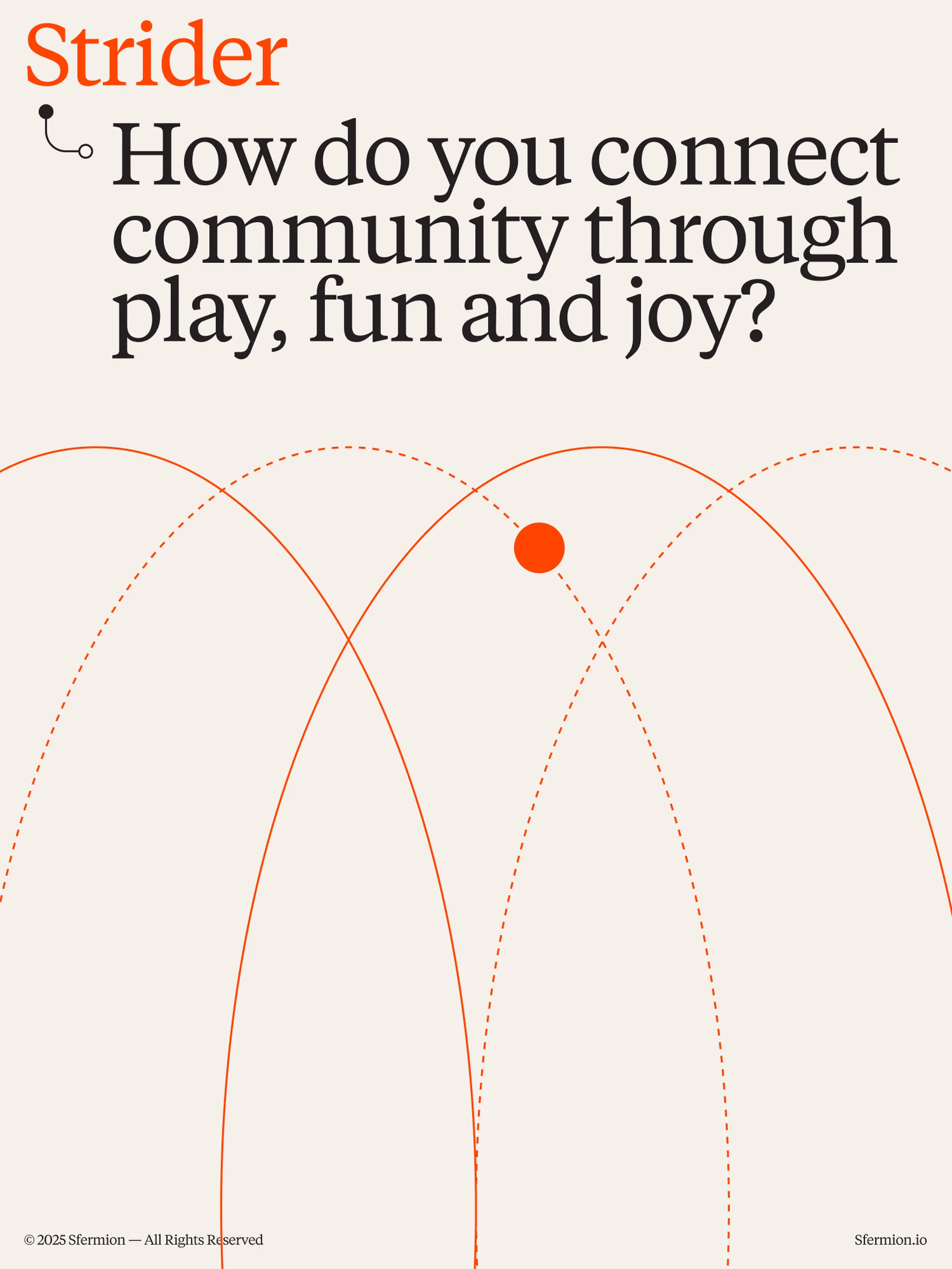 Abstract graphic design with geometric shapes, orange lines and a solid circle on an off-white background with overlaid text elements.