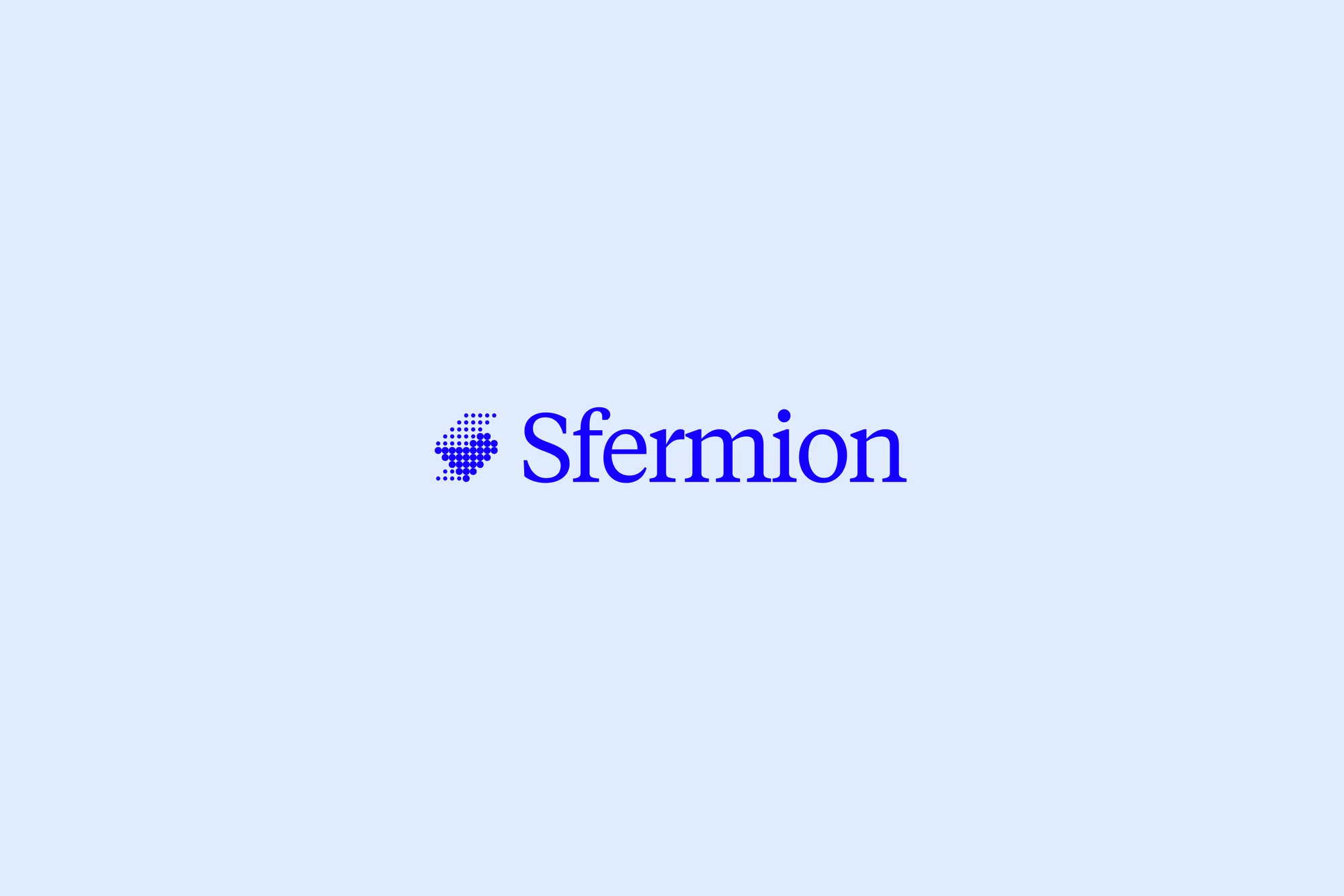 Sfermion brand logo on light blue background. The logo features stylized icon combined with the Sfermion wordmark in blue.