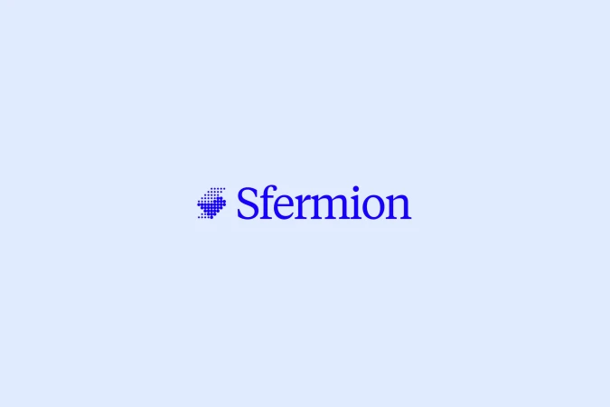 Sfermion brand logo in dark blue typography centred on a pale blue background