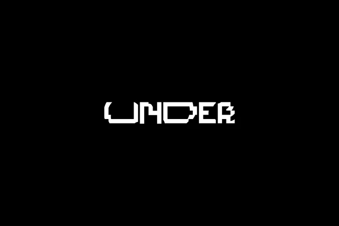Digital graphic with the word 'UNDER' in a pixelated, video game-style font against a solid black backdrop. 