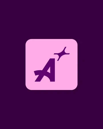 Arrive brand identity featuring a pink rounded square icon with a dark purple letter A and star symbol on a dark purple background.
