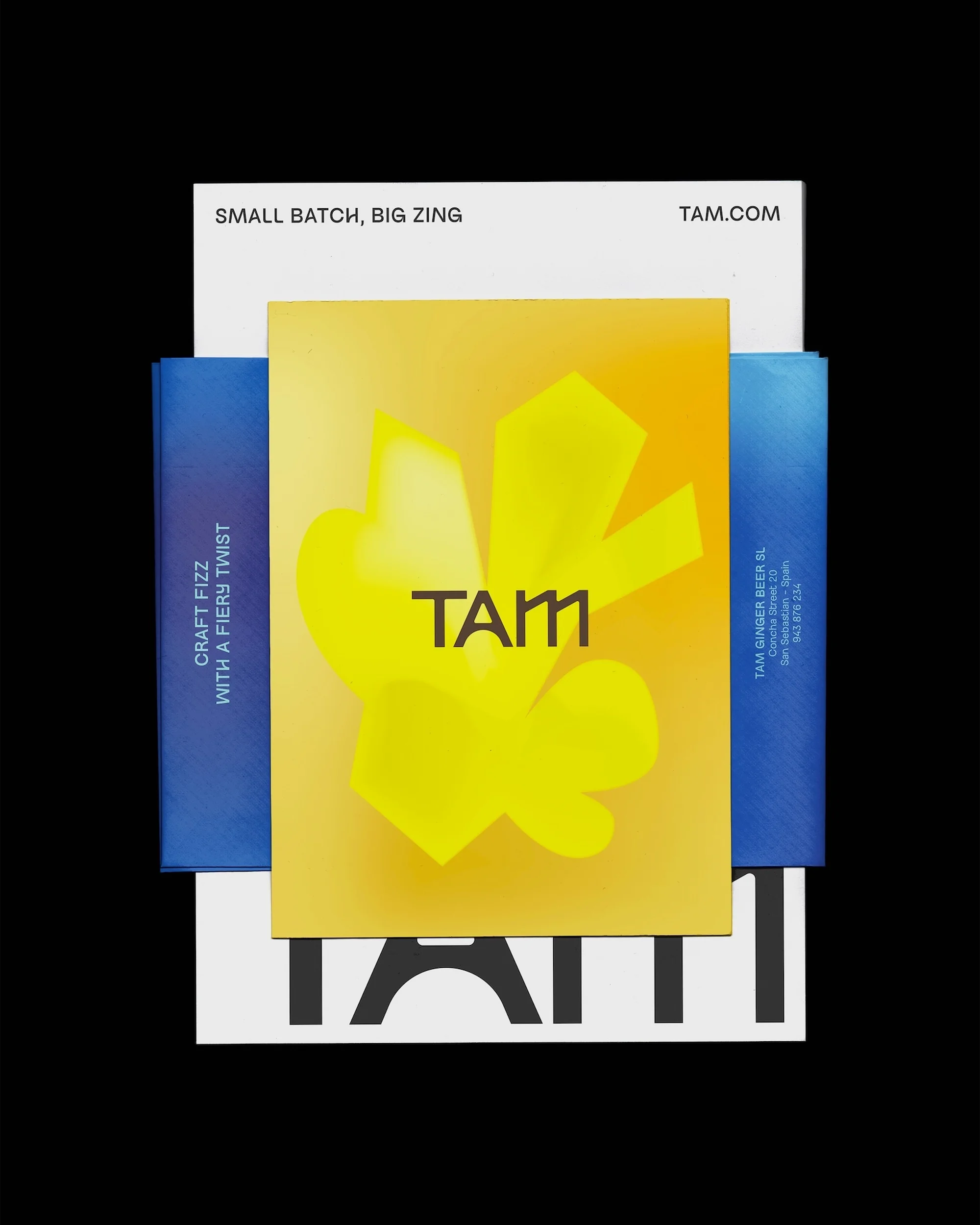 Creative studio shot of yellow and blue brand promotions. Abstract and modern design with bright colors. Brand materials and promotions.