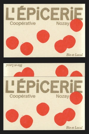 Graphic art design featuring the text “L’Épicerie” with red polka dots, ideal for branding, advertising, and visual communication projects.