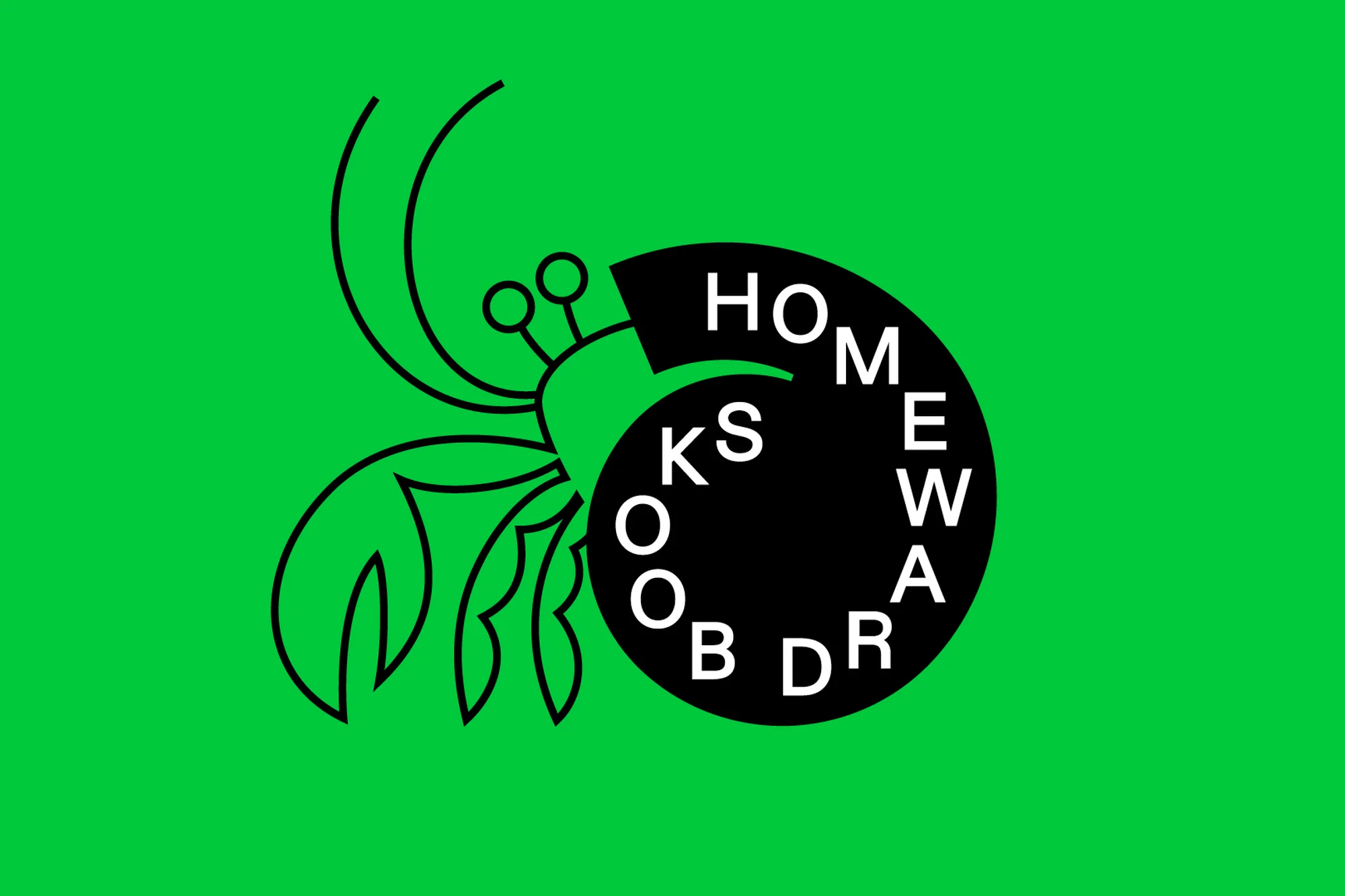 Illustration of a crab with a dial containing the text HOMEWARD BOUND against a bright green background.