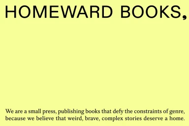 Homeward Books brand identity typographic layout with bold black text on a pale yellow background.