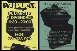 Two graphic design posters for Pa i Punt featuring bold typography on yellow and green textured paper backgrounds.