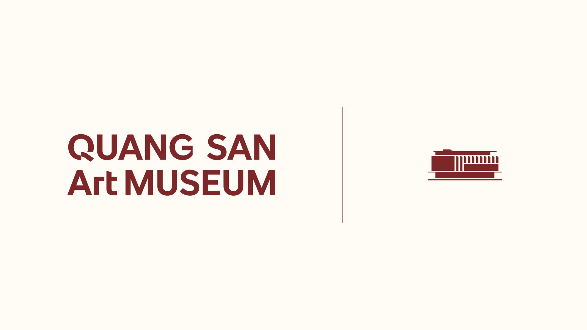 Logo of Quang San Art Museum, featuring text and a stylized building icon in brown against a beige background.