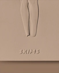 Embossed paper surface featuring sculptural leg forms and the SKIMS logo in neutral beige tones