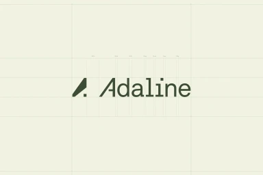 Adaline brand identity logotype in dark green on a light cream grid background with construction lines