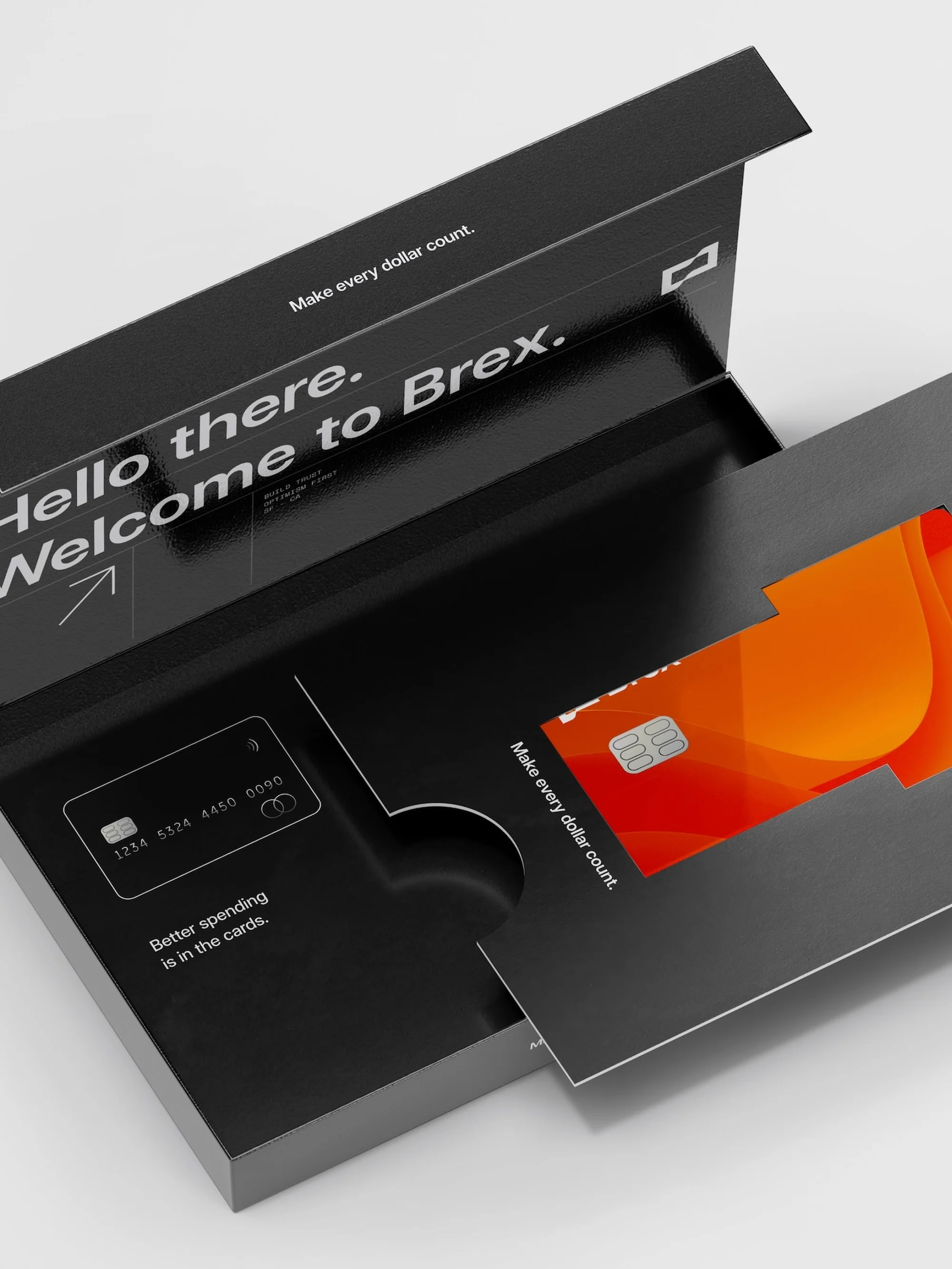Promotional image of a Brex credit card in a black cardholder on a white background, showcasing modern financial technology.