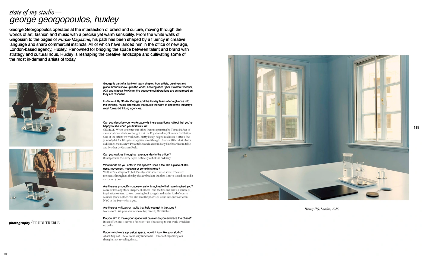 Spread from Edition #03 State of My Studio featuring photography by Trudi Treble showcasing agency office interior and interview text