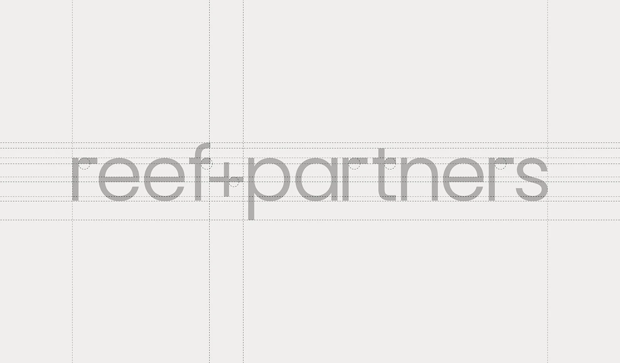 Company logo featuring 'reef+partners' in a modern, sans-serif typeface, centered against a soft beige background with subtle gridlines.