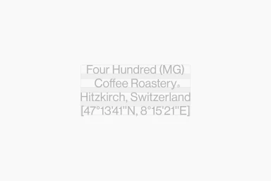 Four Hundred brand identity typography featuring coffee roastery location details on a white background