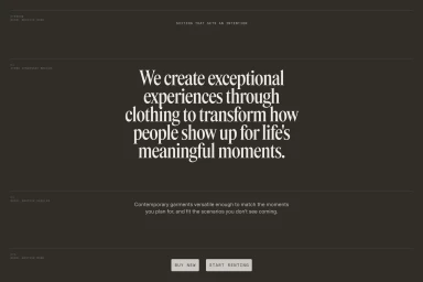 Web brand identity interface for The Black Tux featuring large serif typography on a dark solid background