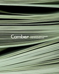 Close-up of stacked pale green paper sheets with visible text reading Camber financial software for healthcare.