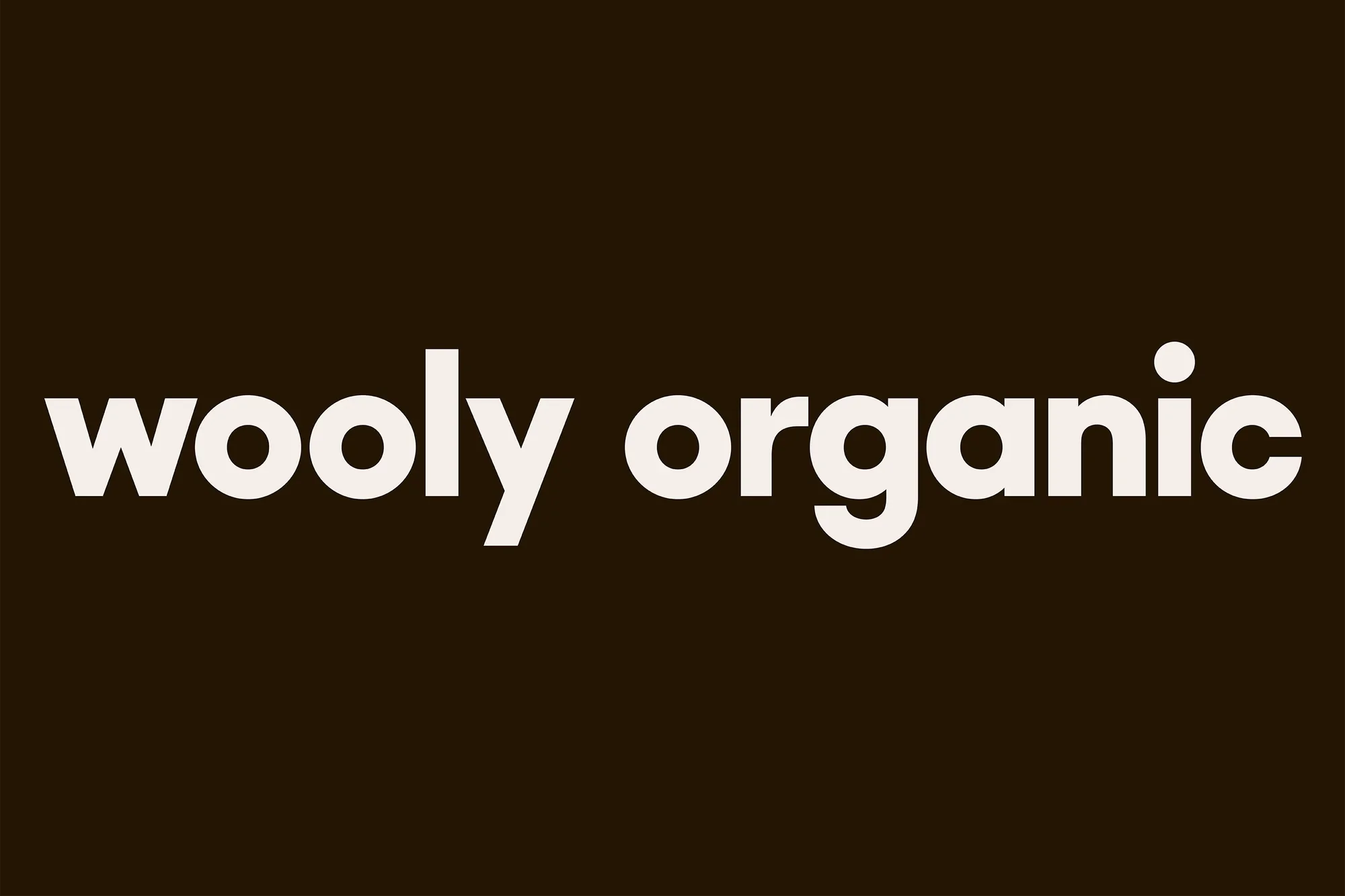Wooly Organic brand logo with bold white text on a dark brown background, simple and clean design.