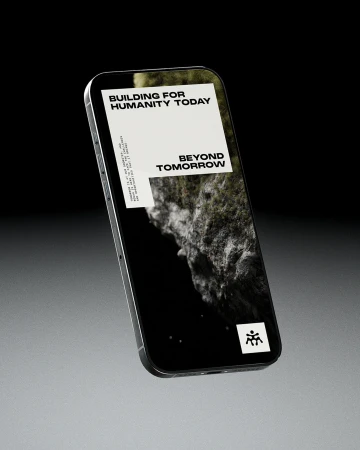 A cell phone displays an advertisement with technology and nature themes, blending modern technology with natural elements in its design.