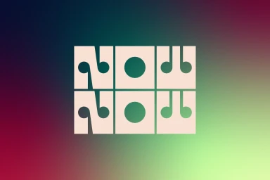 Bold cream typography spelling NOW NOW centered over a smooth gradient background of magenta and green.