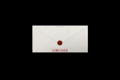 White envelope with red typography and a wax seal centered on a plain black background for Sporthotel Lorunser brand identity.