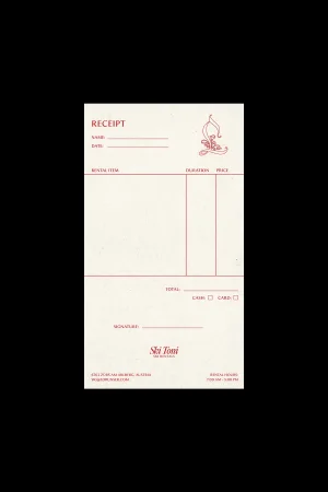 Vintage receipt design with dark red typography and logo on off-white paper for Sporthotel Lorünser.