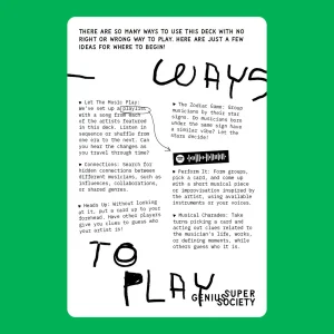 White card instruction manual featuring handwritten black typography and a Spotify code against a vibrant green background.