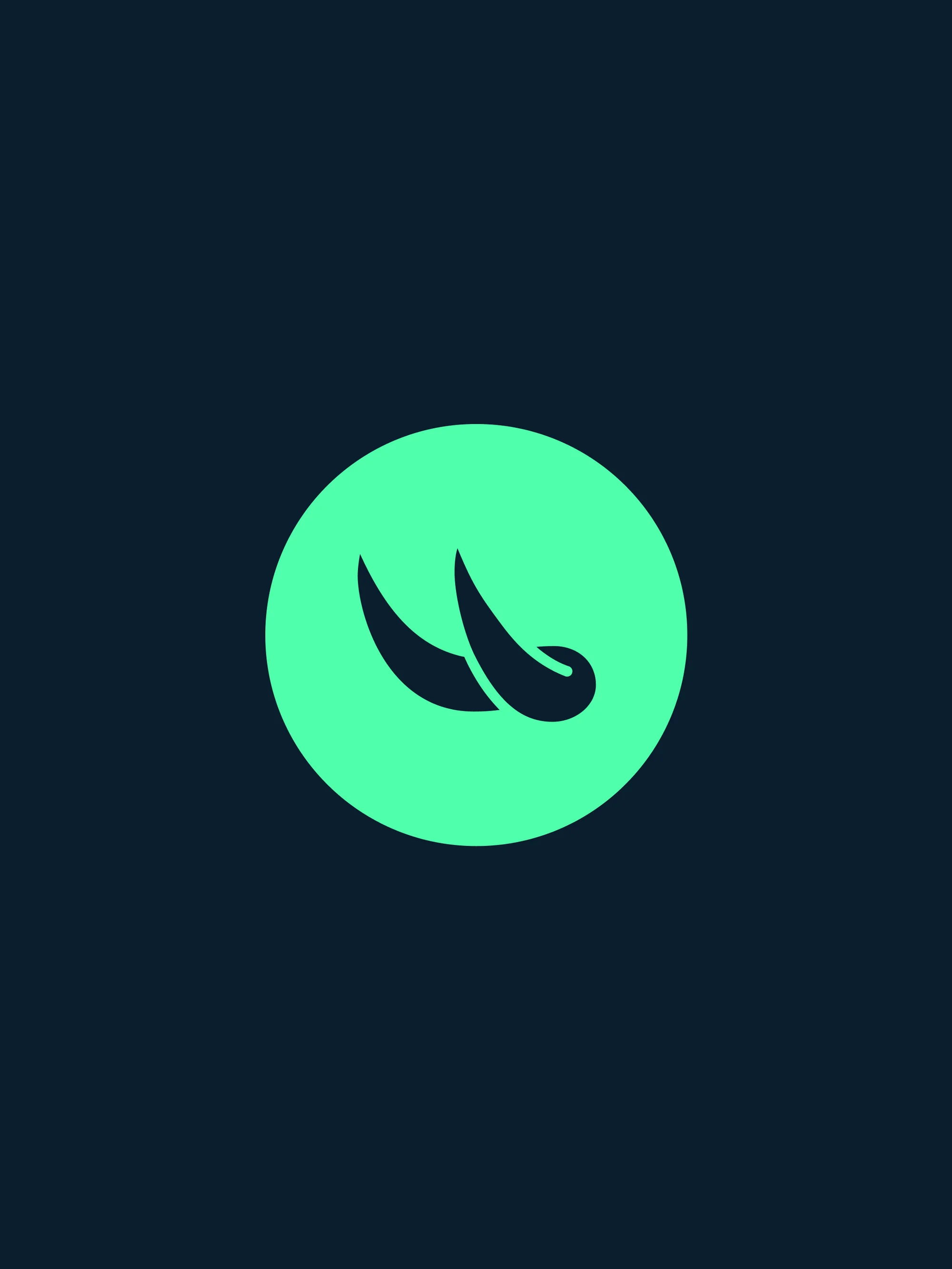 Abstract logo design features a circular emblem with stylized dark teal wing shapes against a dark background.