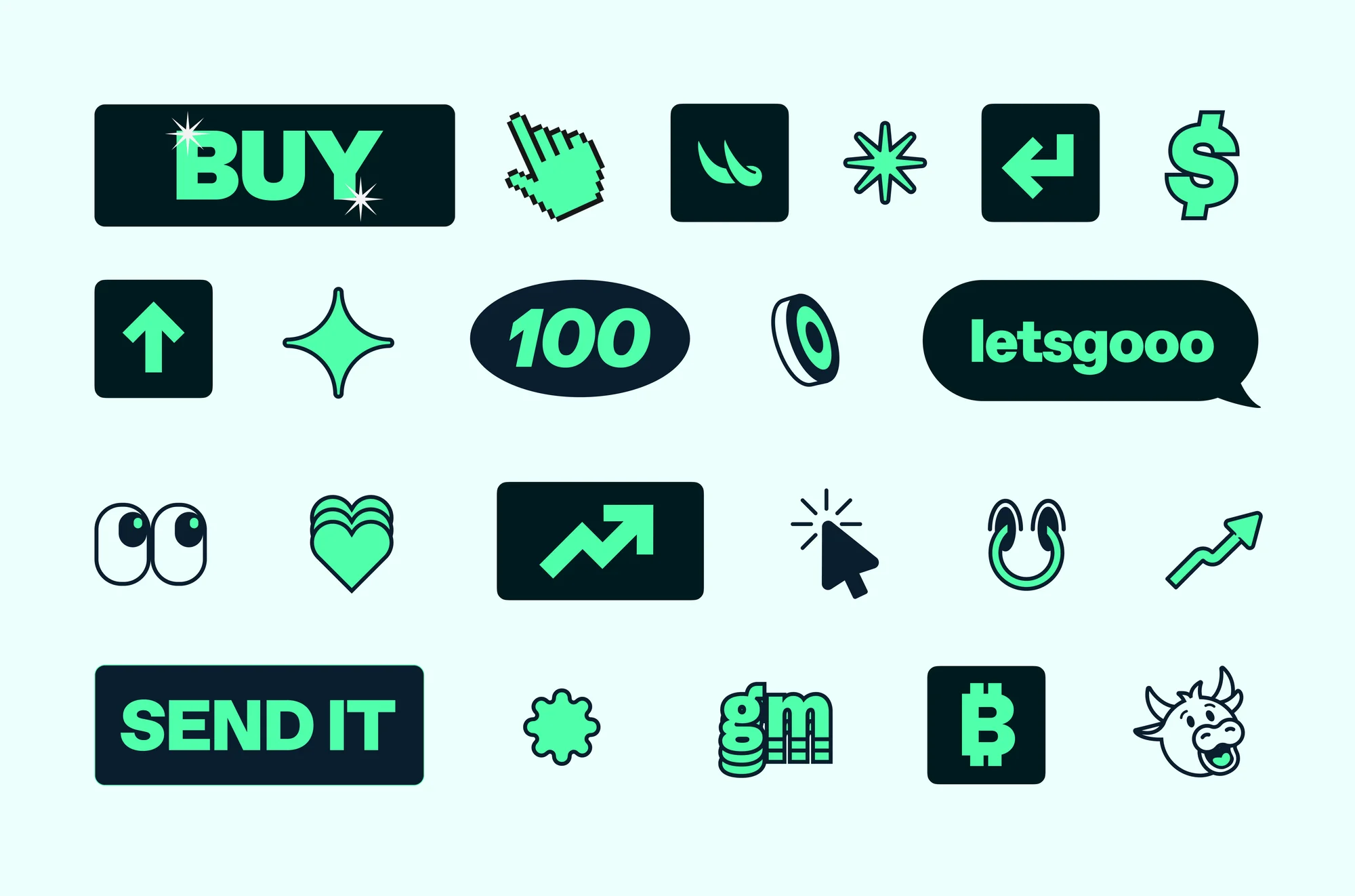 Digital art featuring various minimalist e-commerce and cryptocurrency icons on a light background, suitable for web design and branding.