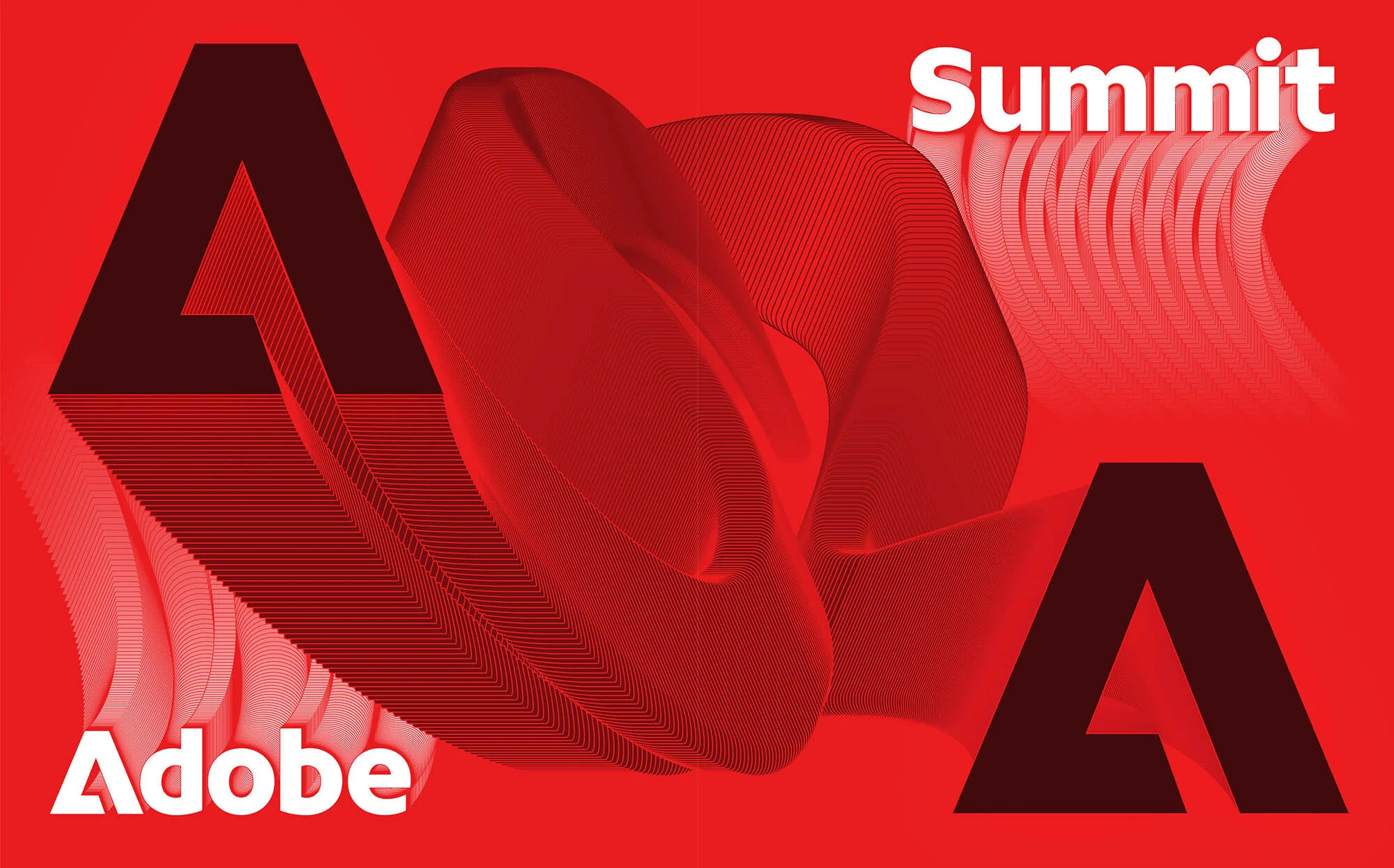 Abstract graphic design features Adobe logo in red with 'Summit' text, creating a bold, modern visual for technology or design branding.