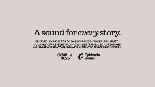 Epidemic Sound brand identity typography graphic featuring the headline text A sound for every story against a solid neutral beige background.