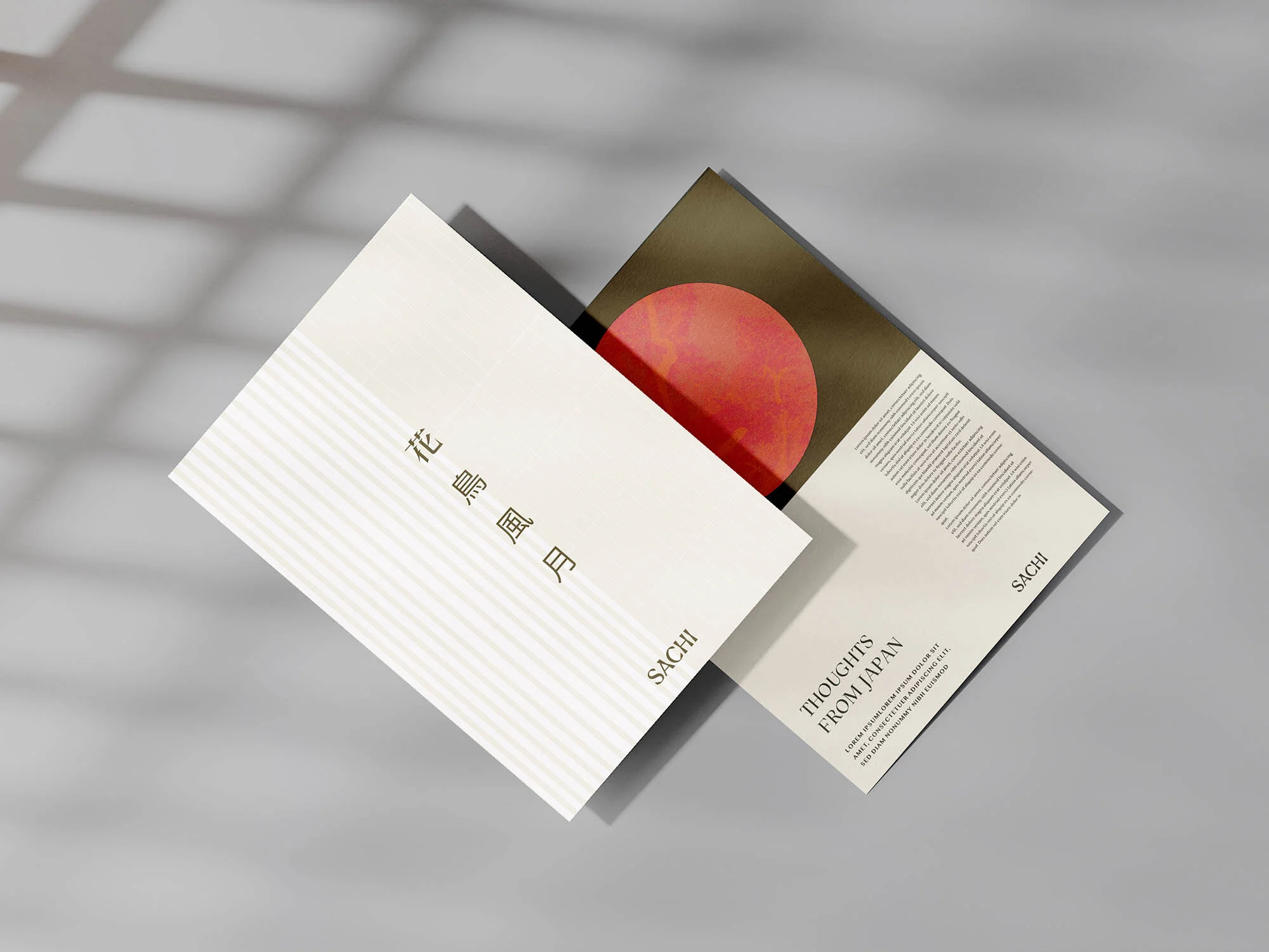 Two book covers are displayed on a grey surface with shadows. One cover features Japanese text and horizontal lines, the other a red circle.