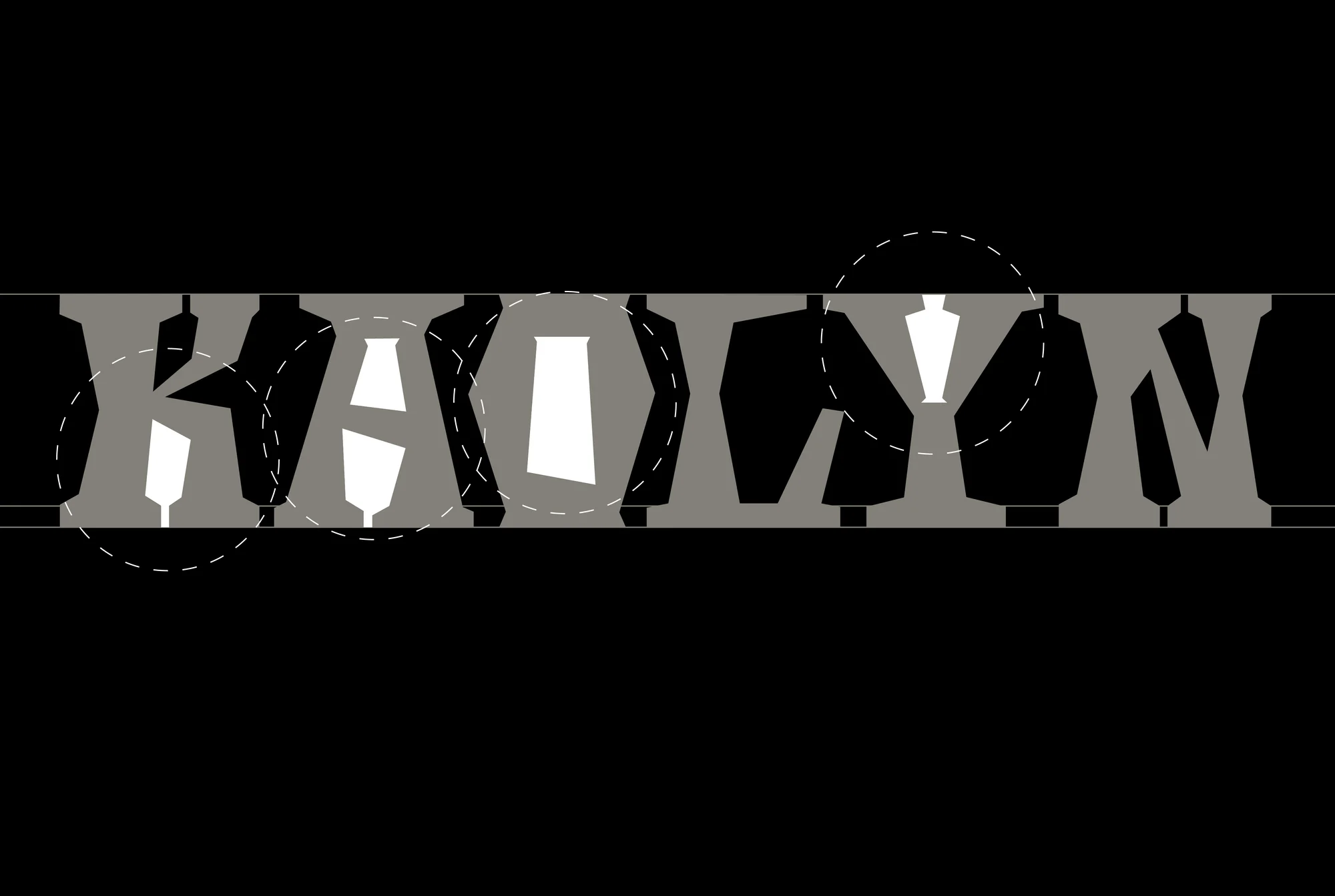 Abstract text art displaying the word 'KADRON' with stylized black and white block letters against a black background.